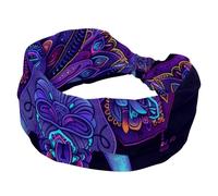 Bandeau large pour femme, motif lotus indien, ethnique, violet, éléphant, accessoire de sport, pour yoga, course à pied, vie quotidienne