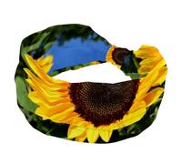Bandeau large pour femme - Turban élastique - Champ de tournesol - Jaune - Fleurs d'été - Antidérapant - Bandeau d'entraînement tendance - Accessoires pour cheveux