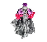 Bandeau léger en résine squelette rose en dentelle pour homme et femme pour Halloween, fêtes costumées et accessoires photo, bandeau avec tête de mort et toile d'araignée en dentelle