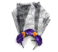 Bandeau long pour femme avec voile de fleurs en dentelle pour Halloween, cosplay, décoration de cheveux