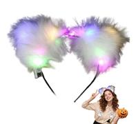 Bandeau lumineux avec oreilles de chat, joli bandeau LED avec oreilles de renard moelleuses et cerceaux en forme cloche, idéal pour les photos fête lumineuses, les événements nocturnes et les