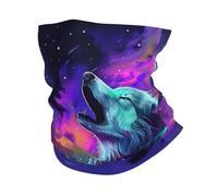 Bandeau Magique Loup Hurlant Lune Néon Aurore Boréale Animal Sauvage Bande De Cheveux Multifonctionnel Respirant Décoration Faciale pour Cyclisme Vélo Homme 25X50Cm