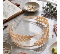 Bandeau Métal Doré avec Design Feuille (GOLD) | Matériau en alliage durable, Structure légère, Convient à la plupart des tailles, Idéal pour les séances photo