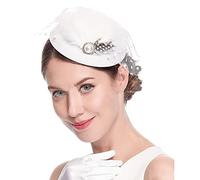 Bandeau noir pour femme - Bandeau de fête de thé - Chapeau en maille - Plumes - Pour mariage, cocktail, église - Blanc - Taille unique