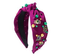 Bandeau noué Mardi Gras, bandeau bijou | Accessoire de cheveux large pour femmes - Bandeau nacré avec strass colorés, parfait pour costumes, fêtes, défilés ou looks festifs