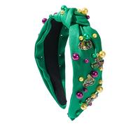 Bandeau noué Mardi Gras, bandeau bijou | Accessoire de cheveux large pour femmes - Bandeau nacré avec strass colorés, parfait pour costumes, fêtes, défilés ou looks festifs