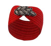 Bandeau Oreille Femme Solid Color Winter Headbands For Women Bowknot Handwork Knitting Hair Accessories Warm Headband(Red)