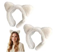 Bandeau oreilles d'animaux 2 pièces, bandeau en peluche oreilles de chat blanc pour femmes, accessoire mignon de fête et d'usage quotidien.