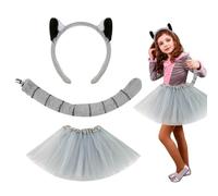 Bandeau oreilles d'animaux de lémurien, queue d'oreilles de lémurien en peluche, accessoire de costume de 8 pouces avec fausse fourrure douce, bandeau léger pour garçons, filles, Halloween, fête de va