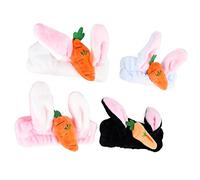 Bandeau oreilles de lapin mignonnes avec carotte, accessoire de tête multi-usages, élastique pour les cheveux, idéal pour se laver le visage, se maquiller, faire du spa, du yoga,