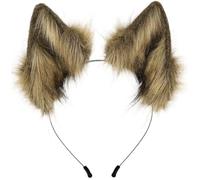 Bandeau oreilles de loup en peluche, bandeau d'oreille d'animal pour adultes, accessoire de Costume Cosplay marron clair pour fêtes et événements