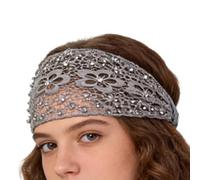 Bandeau orné de perles pour femme - Avec perles et décorations florales - Large bandeau élastique bohème, pour mariage, voyage, vacances, fête