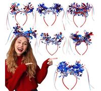 Bandeau patriotique, 6 accessoires de cheveux patriotiques avec pompons rouges et blancs | Anneau de cheveux mignon, design de boule, décoration de cheveux pour enfants et adultes