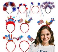 Bandeau patriotique, bandeau du 4 juillet | Casque de drapeau bleu blanc rouge - 8 paires Memorial Day et accessoires du 4 juillet, fête de l'indépendance, favoris des costumes de parade, célébrations