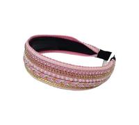 Bandeau plat à larges bords, bandeau ethnique avec paillettes de perles de diamant, extension de cheveux pressée, accessoires for cheveux for femmes(Pink)