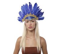 Bandeau plumes de carnaval pour déguisement de paon, masque vénitien brésil avec plumes, panache indien pour déguisement de fête (Bleu)