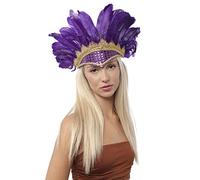Bandeau plumes de carnaval pour déguisement de paon, masque vénitien brésil avec plumes, panache indien pour déguisement de fête (violet)