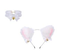 Bandeau pour Cheveux Cosplay Oreilles de Chat, Rose, Peluche | Collier Assorti Inclus, Style Simple et Mode, pour Festivals de Musique et Carnaval