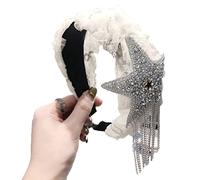 Bandeau pour cheveux, serre-tête noué à large bord avec pompon en forme d'étoile et strass pour femme