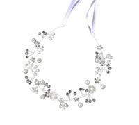 Bandeau pour femme avec perles de cristal - 36 x 3,5 cm - Serre-tête avec ruban - Pour mariage, demoiselle d'honneur, mariée, anniversaire, Saint-Valentin, fête, vacances - Argenté
