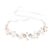 Bandeau pour femme avec perles de cristal - 36 x 3,5 cm - Serre-tête avec ruban - Pour mariage, demoiselle d'honneur, mariée, anniversaire, Saint-Valentin, fête, vacances - Doré
