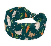 Bandeau pour femme - Hamster, souris, carotte - Vert foncé - Élastique - Large turban - Doux - Antidérapant - Pour yoga, entraînement, sport, course à pied