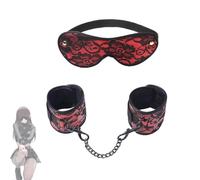 Bandeau pour les yeux en dentelle douce rouge et manchettes doublées en fausse fourrure pour jeux de rôle