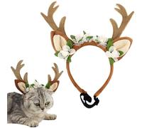 Bandeau réglable avec oreilles de renne de Noël pour chien et chat, chapeau d'élan à fleurs de forêt, couvre-chef, accessoire de costumade pour Halloween, joyeux Noël (taille S (pour chats et petits