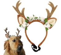 Bandeau réglable avec oreilles de renne de Noël pour chien et chat, chapeau d'élan à fleurs de forêt, couvre-chef, accessoire de costumade pour Halloween, joyeux Noël (taille L (pour chiens de taille