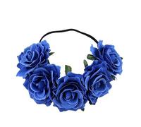 Bandeau rose fait à la main avec 5 roses artificielles - Style bohème - Décoration de festival - Bleu roi