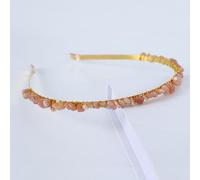Bandeau simple en cristal - Bandeau en métal - Avec pierres naturelles - Accessoire de cheveux pour femme et fille - Rose foncé