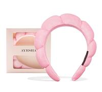 Bandeau spa pour femme - Bandeau doux en éponge pour le lavage du visage et des nuages - Bandeau de maquillage pour femme - Rose