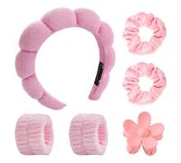 Bandeau Spa pour le Lavage du Visage Set de Poignets éponge doux en Tissu éponge pour le Maquillage et Les Soins de la Peau Bandeau Antidérapant pour les Femmes (Rose)