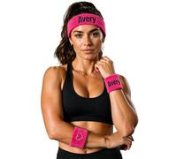 Bandeau Sport Personnalisé Anti-Transpiration | Lot 1+2 Serre-tête + 2 Bracelets | Élastique Non Slip pour Course Fitness Tennis Yoga | Cadeau Homme Femme (Rose foncé)
