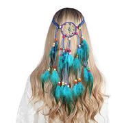 Bandeau Style Ethnique avec Plume et Perles Décorations Serre-tête Unique pour Femmes Mariée pour Photographier Attrape-rêves Filet Bandeau Ethnique pour Femmes