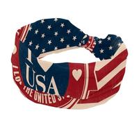 Bandeau tendance « I Love USA » avec motif drapeau américain à rayures et étoiles pour femme, bandeau élastique croisé pour la sueur, le sport, l'entraînement