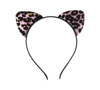 Bandeau tête chat oreilles imprimé léopard pailleté style japonais mignon fausses mèches pour filles idéal fêtes cosplay quotidien accessoire mode tendance (One Size)