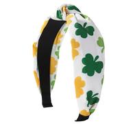 Bandeau trèfle à quatre feuilles - Bandeau à nœuds pour femme - Bandeau élastique doux et multicolore - Saint Patrick d'Irlande - Fête et déguisement festif (F)