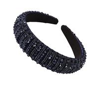 Bandeau tressé, bandeaux, bandeau en perles de cristal brillant, largeur réglable, bandeaux faits à la main, accessoires de cheveux à la mode for femmes(Black)