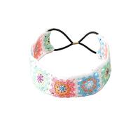 Bandeau tricoté à fleurs pour femmes Turban extensible crocheté Granny Square Style ethnique Cravates Bandeau