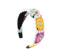 Bandeau tricoté à fleurs pour femmes Turban extensible crocheté Granny Square Style ethnique Cravates Bandeau