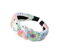 Bandeau tricoté à fleurs pour femmes Turban extensible crocheté Granny Square Style ethnique Cravates Bandeau