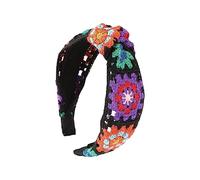 Bandeau tricoté à fleurs pour femmes Turban extensible crocheté Granny Square Style ethnique Cravates Bandeau