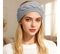 Bandeau tricoté chaud pour femmes, bandeaux d'hiver pour cheveux de femme, bandeau tricoté doublure douce cache-oreilles pour femmes ski promenades (Gris)