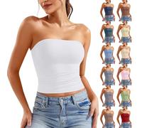 Bandeau Tube Top Femme Haut Court Dos Nu T-Shirt Sexy Caraco sans Bretelles Débardeur sans Manches Y2K E-girl Crop Top Bustier Mode Couleur Unie Slim Fit Tube Tops Hipster