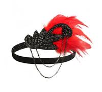 Bandeau Vintage Années 1920-Bandeau de Plumes 20s Headband Great Gatsby Headband Accessoire de Cheveux Noir Rouge