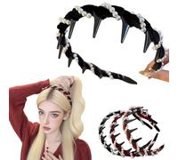 Bandeau vintage avec perles artificielles Cranium - Accessoires de cheveux tendance - Cadeau pour femme - Élégant bandeau décoratif en perles - Pour mariage et maison - Anneau élégant avec dents
