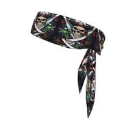 Bandeaux à tête de Mort avec Drapeau, Bandeaux Anti-Transpiration pour Le karaté, élastiques à Cheveux Ajustables pour Hommes, Enfants et garçons, pour Le Sport (Tennis, Basketball, Course à Pied).