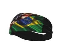 Bandeaux combinés drapeau du Brésil et des États-Unis - Bandeau anti-transpiration pour femme et homme - Bande élastique de yoga large pour le sport, le fitness, noir