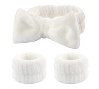 Bandeaux de Cheveux 3 pièces/Ensemble Bandeau de Spa Bracelet for Laver Le Visage Serviette Maquillage en Microfibre Bandes Cheveux Lavage chouchous Poignet Absorbant(White)